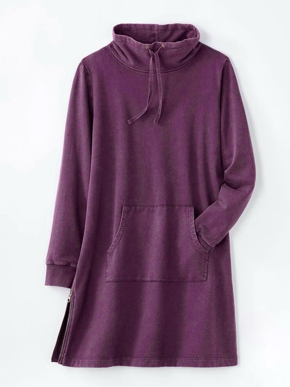 Coldwater Creek Tunic Top Wayside Funnel Neck Zip Sides Black Raspberry Dress LG